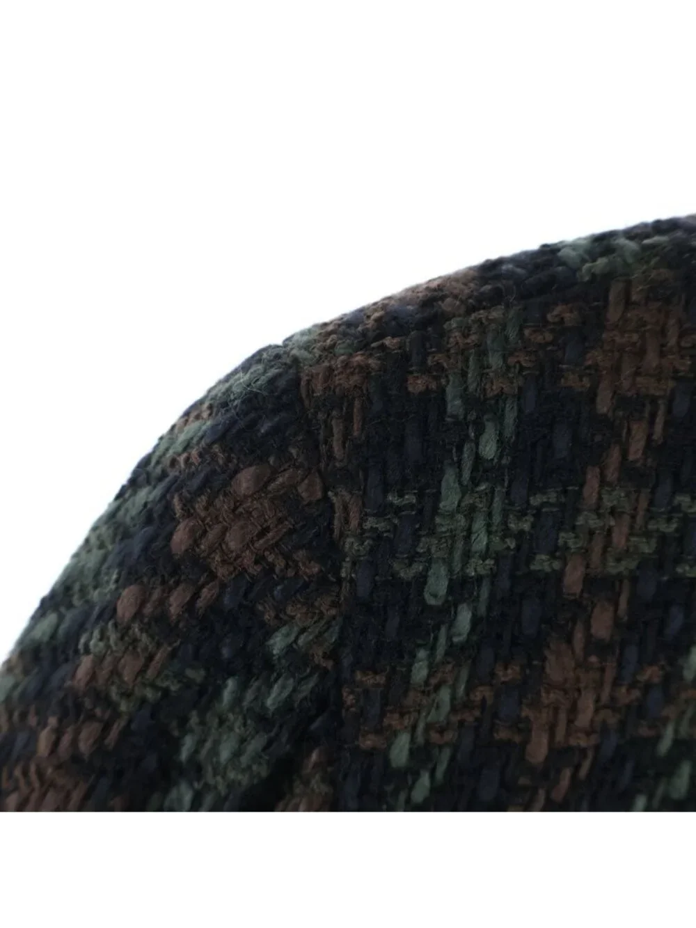 Chanel Coco Button Wool Tweed Set Vintage Collarless Jacket 38 Black Green Brown